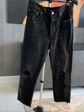 Levi's Black Straight Jeans with Studded Lower Legs 28